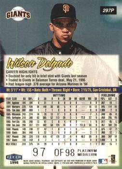 1998 Ultra - Platinum Medallion #297P Wilson Delgado Back