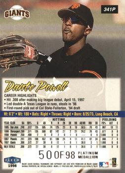 1998 Ultra - Platinum Medallion #341P Dante Powell Back