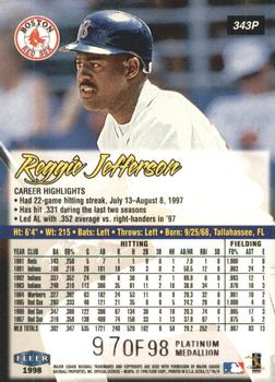 1998 Ultra - Platinum Medallion #343P Reggie Jefferson Back