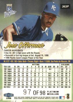 1998 Ultra - Platinum Medallion #363P Jose Offerman Back