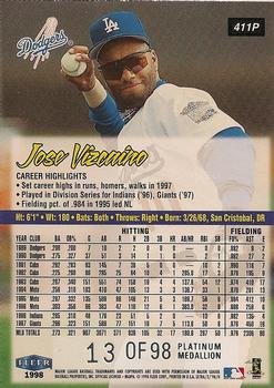 1998 Ultra - Platinum Medallion #411P Jose Vizcaino Back