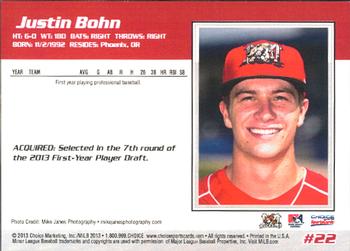 2013 Choice Batavia Muckdogs #22 Justin Bohn Back