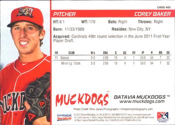 2012 Choice Batavia Muckdogs #5 Corey Baker Back