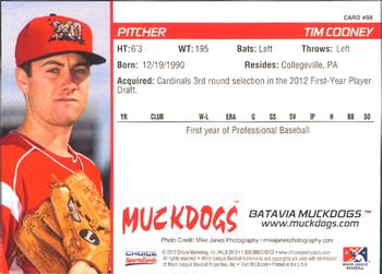 2012 Choice Batavia Muckdogs #8 Tim Cooney Back