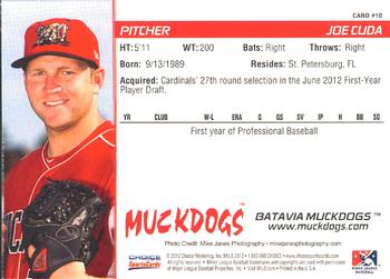 2012 Choice Batavia Muckdogs #10 Joe Cuda Back