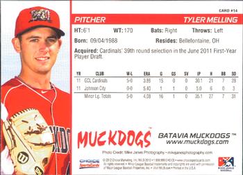 2012 Choice Batavia Muckdogs #14 Tyler Melling Back