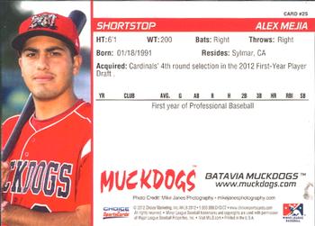 2012 Choice Batavia Muckdogs #25 Alex Mejia Back