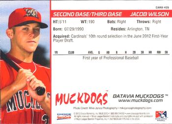 2012 Choice Batavia Muckdogs #29 Jacob Wilson Back