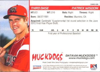 2012 Choice Batavia Muckdogs #30 Patrick Wisdom Back