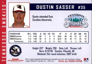 2010 Grandstand Tennessee Smokies #NNO Dustin Sasser Back