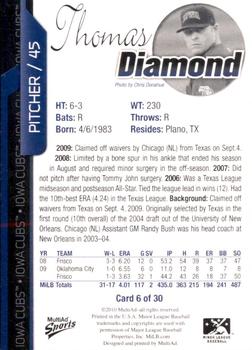 2010 MultiAd Iowa Cubs #6 Thomas Diamond Back