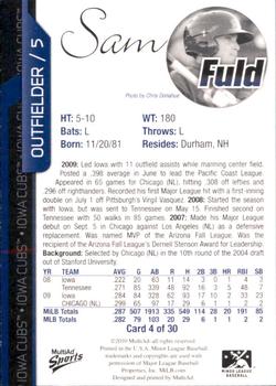 2010 MultiAd Iowa Cubs #4 Sam Fuld Back