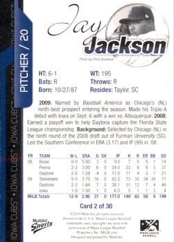 2010 MultiAd Iowa Cubs #2 Jay Jackson Back