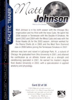 2010 MultiAd Iowa Cubs #22 Matt Johnson Back