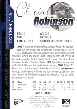 2010 MultiAd Iowa Cubs #11 Chris Robinson Back