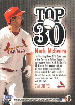 1998 Ultra - Top 30 #7T3 Mark McGwire Back