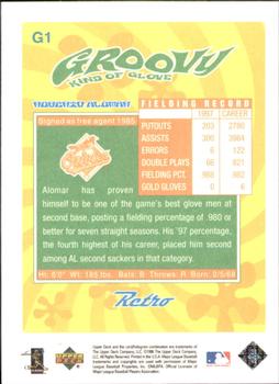 1998 Upper Deck Retro - Groovy Kind of Glove #G1 Roberto Alomar Back