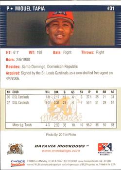 2008 Choice Batavia Muckdogs #31 Miguel Tapia Back