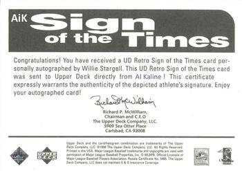 1998 Upper Deck Retro - Sign of the Times #AiK Al Kaline Back