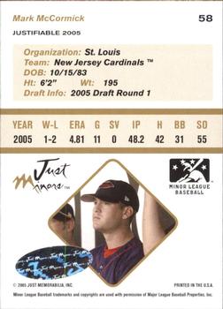 2005 Justifiable - Autographs #58 Mark McCormick Back