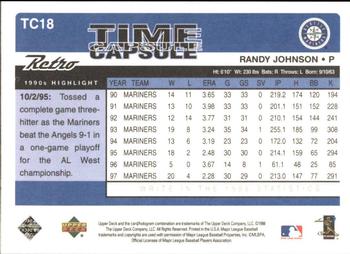 1998 Upper Deck Retro - Time Capsule #TC18 Randy Johnson Back