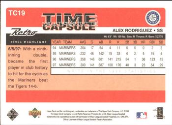 1998 Upper Deck Retro - Time Capsule #TC19 Alex Rodriguez Back