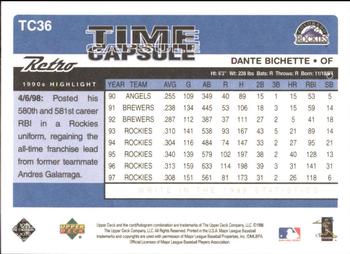 1998 Upper Deck Retro - Time Capsule #TC36 Dante Bichette Back