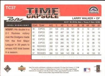1998 Upper Deck Retro - Time Capsule #TC37 Larry Walker Back