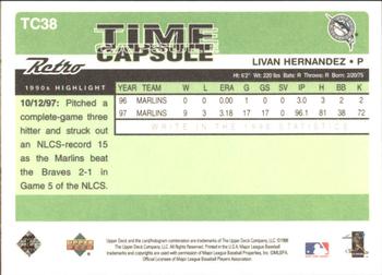 1998 Upper Deck Retro - Time Capsule #TC38 Livan Hernandez Back