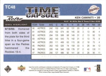 1998 Upper Deck Retro - Time Capsule #TC48 Ken Caminiti Back