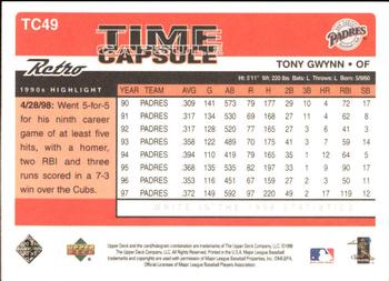1998 Upper Deck Retro - Time Capsule #TC49 Tony Gwynn Back