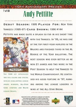 1998 Upper Deck - 10th Anniversary Preview Edition Retail #7 Andy Pettitte Back