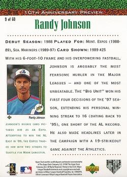 1998 Upper Deck - 10th Anniversary Preview Edition Retail #9 Randy Johnson Back
