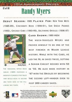 1998 Upper Deck - 10th Anniversary Preview Edition Retail #13 Randy Myers Back
