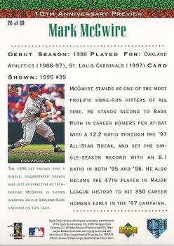 1998 Upper Deck - 10th Anniversary Preview Edition Retail #20 Mark McGwire Back