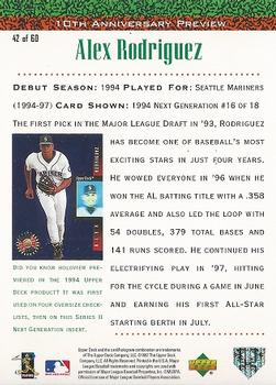 1998 Upper Deck - 10th Anniversary Preview Edition Retail #42 Alex Rodriguez Back
