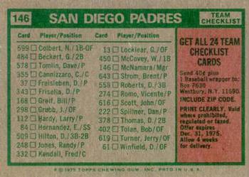 1975 Topps - Team Checklists Gray Back #146 San Diego Padres / John McNamara Back