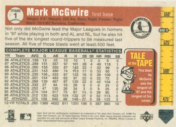 1998 Upper Deck - Tape Measure Titans Gold #1 Mark McGwire Back