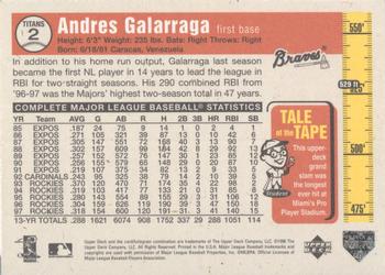 1998 Upper Deck - Tape Measure Titans Gold #2 Andres Galarraga Back
