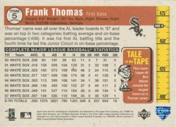 1998 Upper Deck - Tape Measure Titans Gold #5 Frank Thomas Back