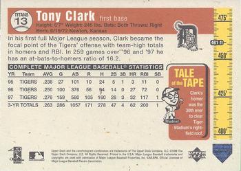 1998 Upper Deck - Tape Measure Titans Gold #13 Tony Clark Back