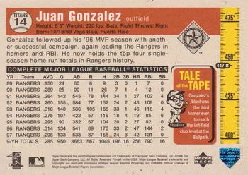 1998 Upper Deck - Tape Measure Titans Gold #14 Juan Gonzalez Back