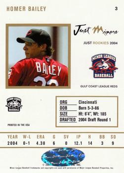 2004 Just Rookies - Autographs #3 Homer Bailey Back