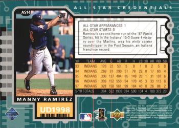 1998 Upper Deck - All-Star Credentials #AS14 Manny Ramirez Back