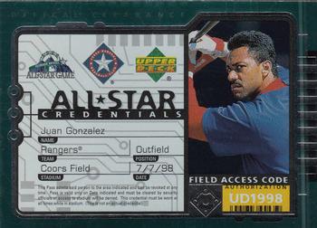 1998 Upper Deck - All-Star Credentials #AS26 Juan Gonzalez Front