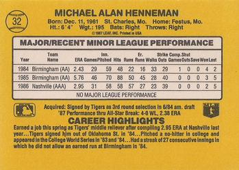 1987 Donruss The Rookies #32 Mike Henneman Back