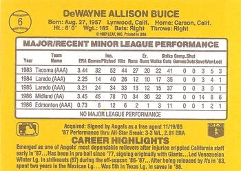 1987 Donruss The Rookies #6 DeWayne Buice Back