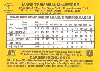 1987 Donruss The Rookies #7 Mark McLemore Back