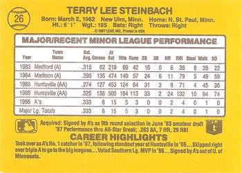 1987 Donruss The Rookies #26 Terry Steinbach Back