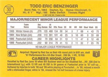 1987 Donruss The Rookies #30 Todd Benzinger Back
